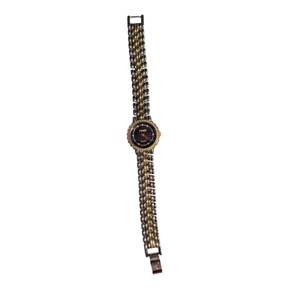 Vtg 1990s Fendi Two Tone Bracelet Faceted Crystal Quartz Watch Not Running